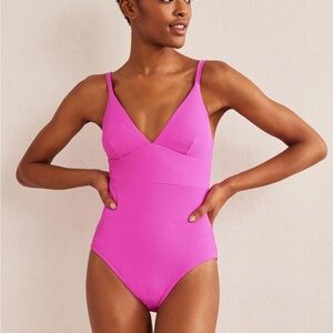 Boden Arezzo V-neck panel swimsuit. Vibrant Pink Women's One-Piece Swimsuit